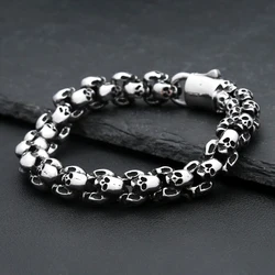 Vintage Gothic Skull Bracelet For Men Stainless Steel Punk Hip Hop Skull Charm Link Chain Bangles Party Jewelry Halloween Gifts