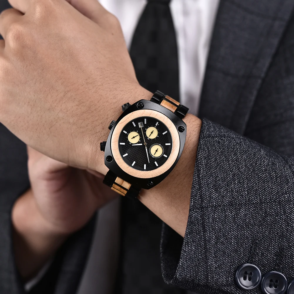 BOBO BIRD reloj de madera auténtica para hombres y mujeres, relojes de cuarzo informales de madera, reloj personalizado a la moda para hombre, regalo de vacaciones, reloj masculino