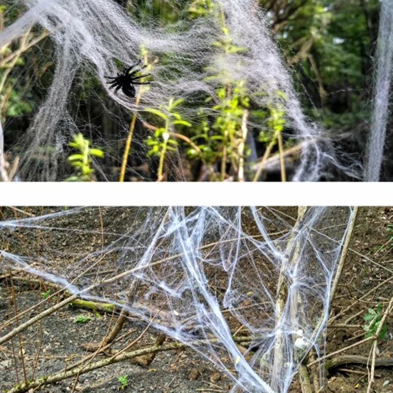 ديكور شبكات العنكبوت للهالوين حزام عنكبوت قابل للتمدد مع 2 عناكب وهمية مخيفة للاستخدام الداخلي والخارجي مستلزمات حفلات المنزل المسكون #1