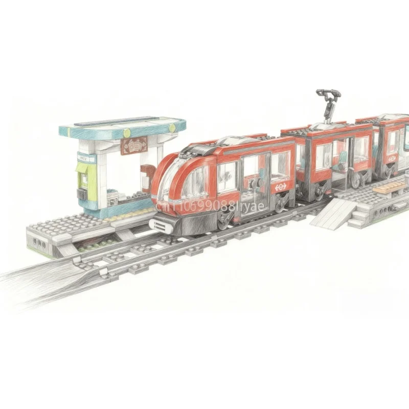 

811 particle tram City Assembly building Blocks Toys Gifts Creative Components Building Blocks Christmas Assembly Ornaments