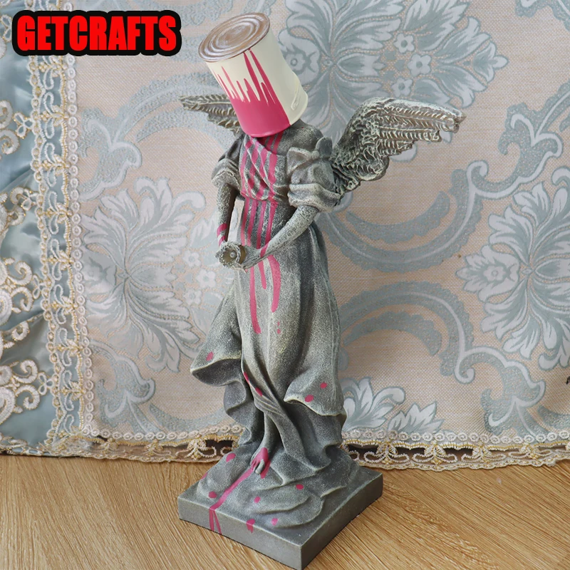 GETCRAFTS Banksy Home Decor Statues Iron Bucket Angel Figurine Living Room Decorative Sculpture Modern Office Ornament Art Gifts