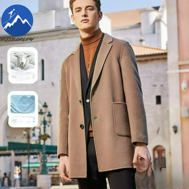 

Maxbarley Premium Woolen Coat Luxury Detachable Down Jacket Outdoor Office Windproof Coat Mens Casual Korean Style Trench Wear