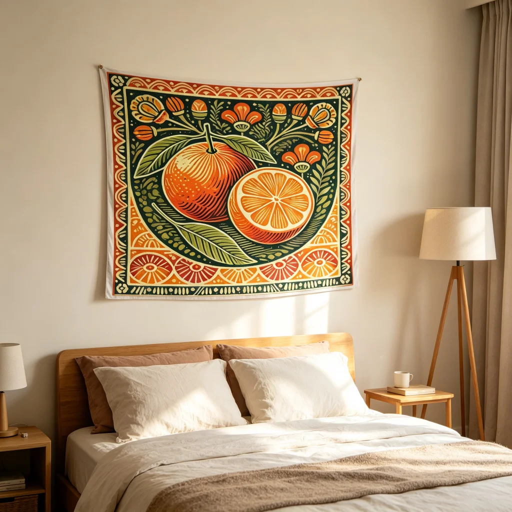 1PC Orange Pattern Print Backdrop Banner, Bedroom Living Room Photo Background, Polyester Wall Hanging, Home Decor, Wall Art