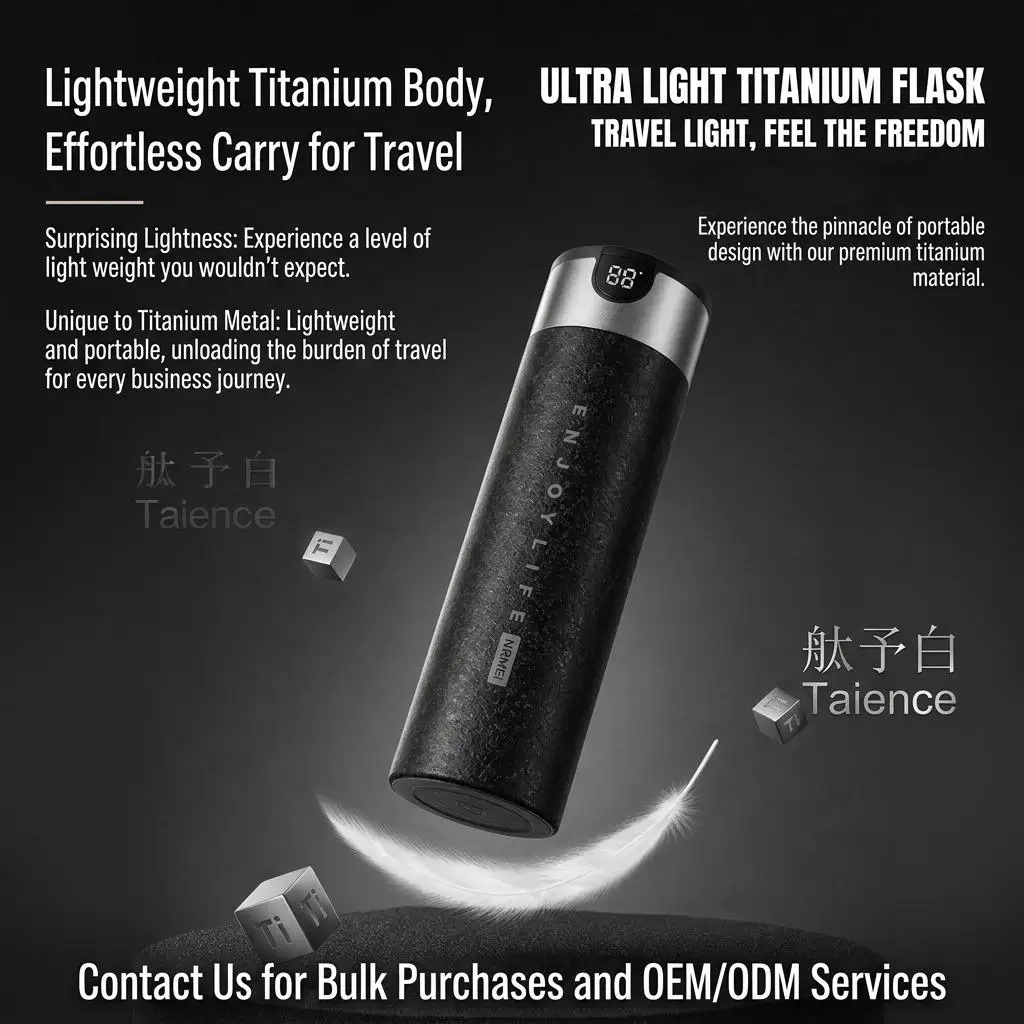 Titanium Water Bottle Smart Temperature Display Insulated Thermos with Tea Infuser Lightweight Business Flask for Office Travel
