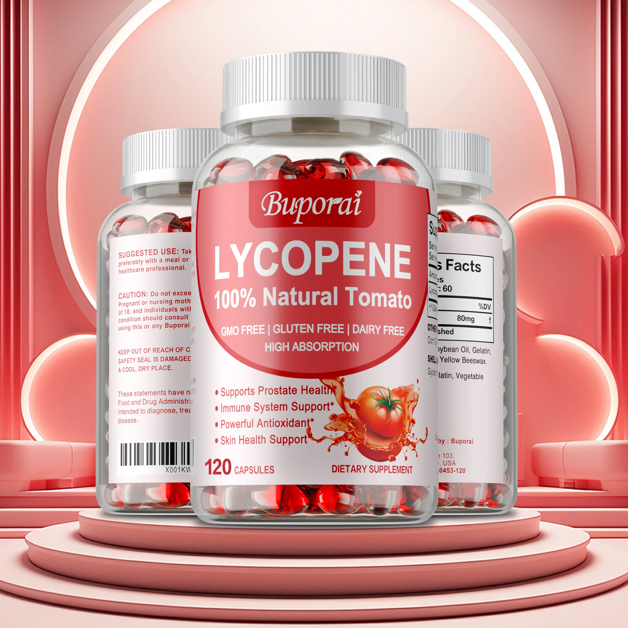 Cápsulas de licopeno: antioxidante, promueve la salud de la próstata y el trato urinario, apoya la salud del corazón y de la visión, mejora la inmunidad