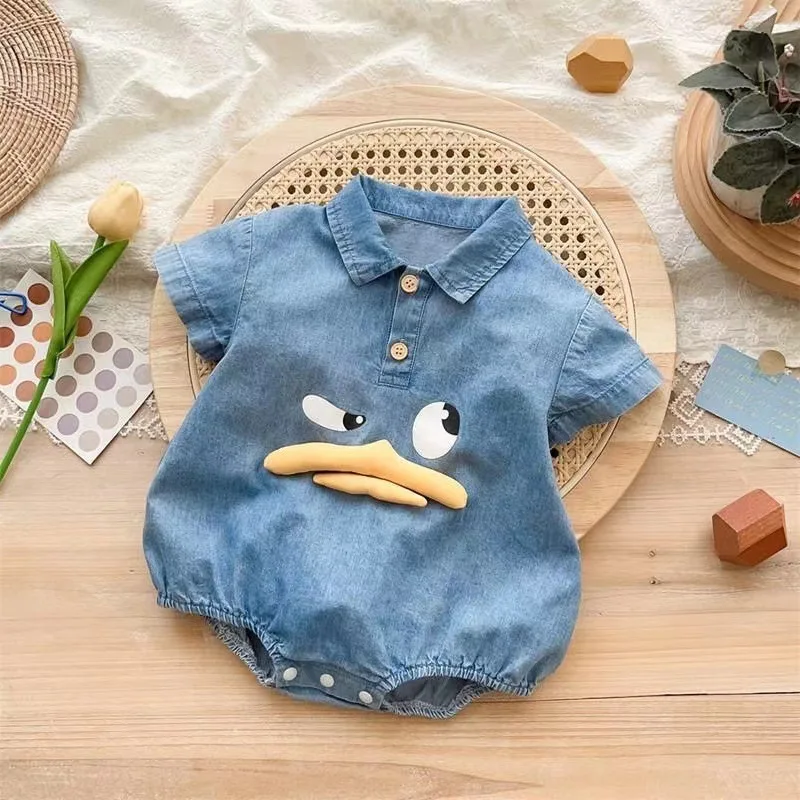 Denim Baby Sommer Overalls Cartoon Enten bär Kleinkind Stram pler für Mädchen Jungen Kleidung Baby Outfit Kinder Stram pler Baby einteilig