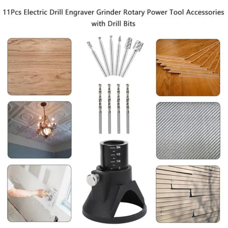 Woodworking Locator with Routing Router Drill Bits Set Rotating Engraving Carbide Electric Grinder Holder for Dremel Rotary Tool