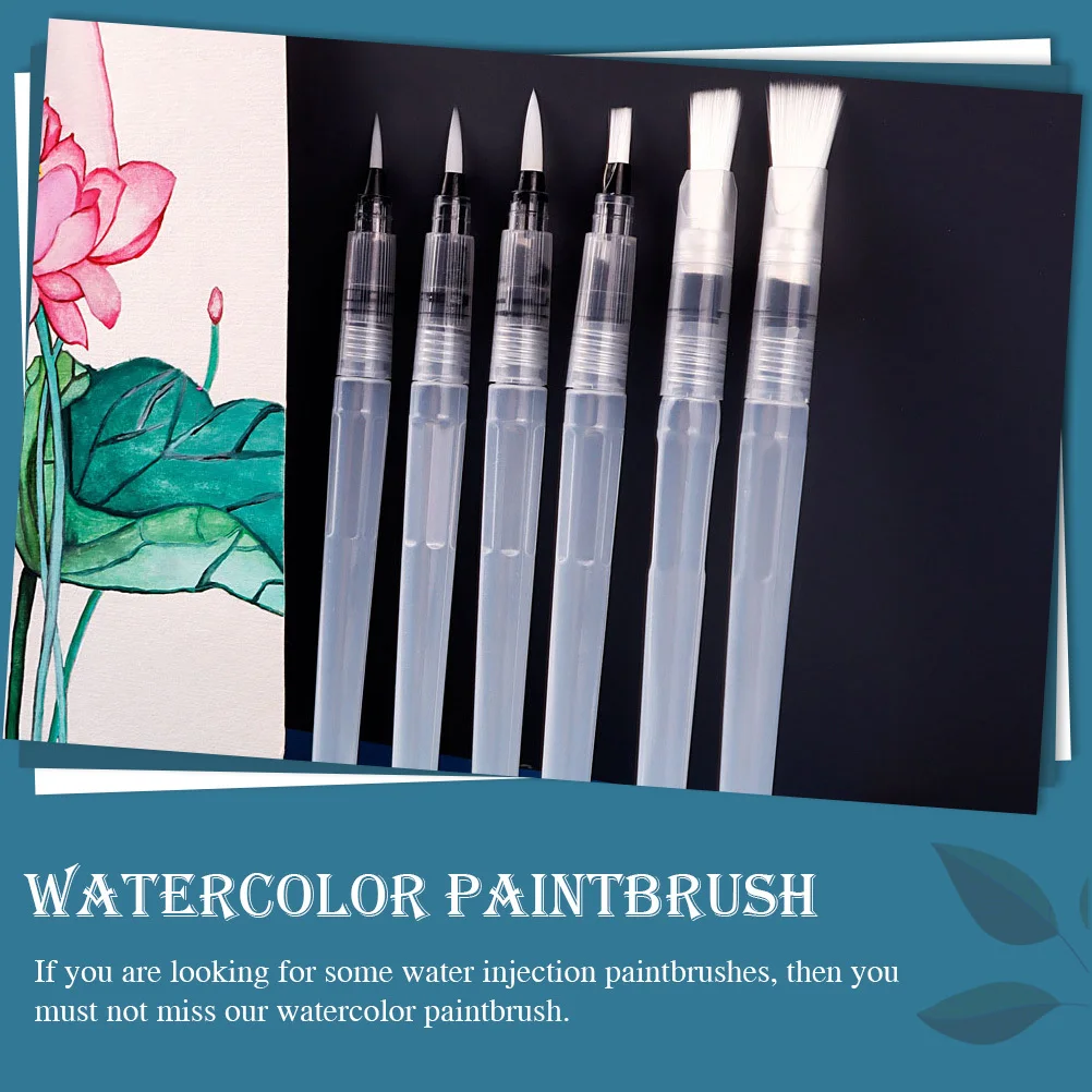 

6 pcs Water Injection Paintbrush Transparent Body For Residual Monitoring Durable Plastic Brush Pens Portable Watercolor Pen For