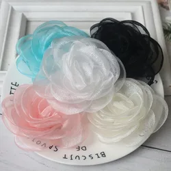 5PCS 8.5CM Transparent Organza Fabric Rose Flower Head Wedding Dress Skirt Home Hat Decoration DIY Hair Accessories