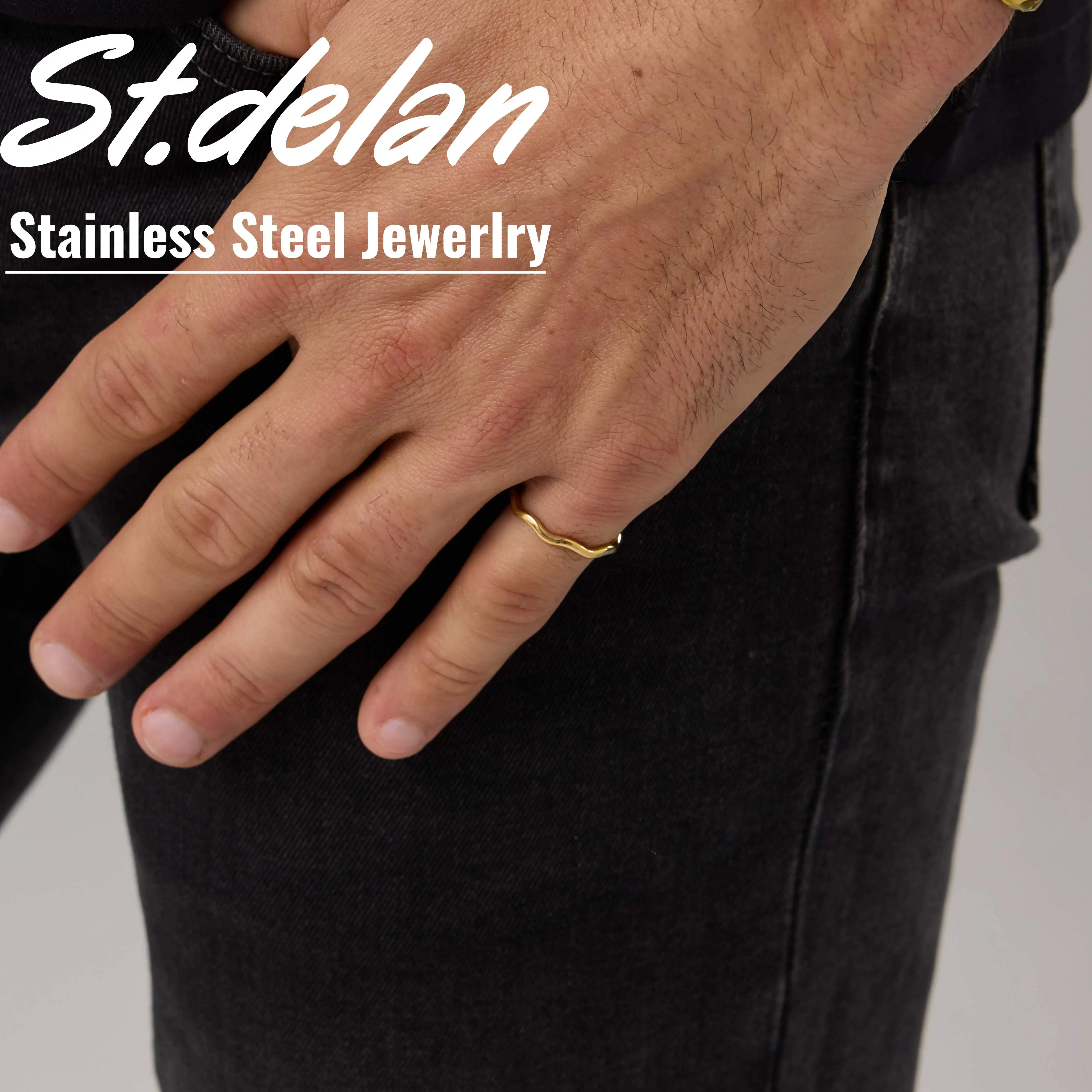 St.delan French Romantic Wavy Irregular Rings | 18K Gold Plated Stainless Steel Minimalist Fashion Temperament Jewelry