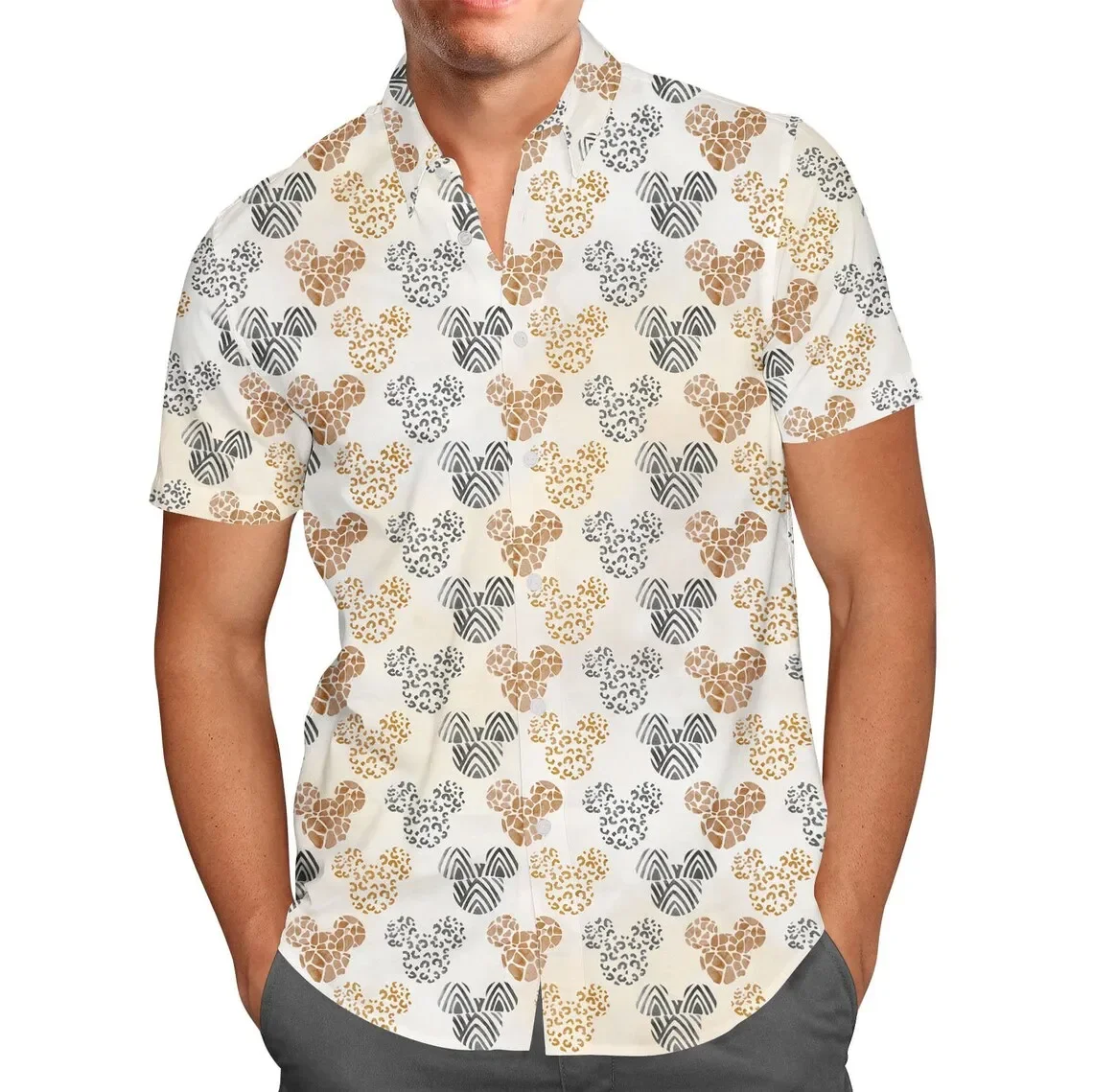 

Safari Mickey Ears Hawaiian Shirt Disney Animal Kingdom Inspired Men's Button Down Short-Sleeved Shirt in Men Casual Beach Shirt