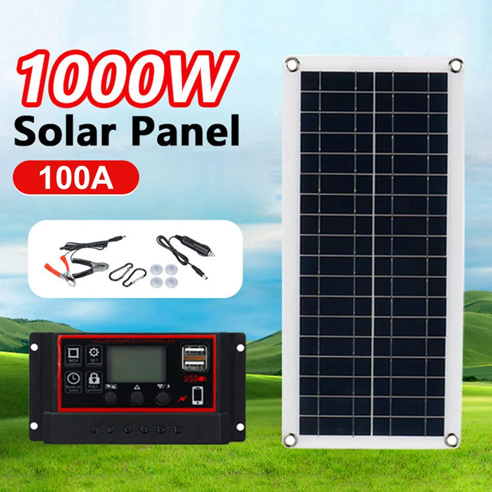 30W USB Solar Panel DC12-18V Solar Cell 100A Controller Solar Plate Kit For RV Car Small Home Appliances Outdoor Battery