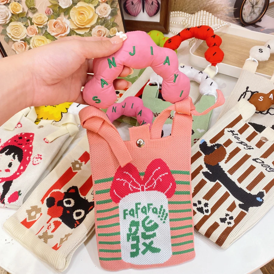 Portable Knitted  Handbag Cute Cartoon Multi-Function Mobile Phone Bag Commuting Storage Crossbody Small Bag for Men And ... view 4