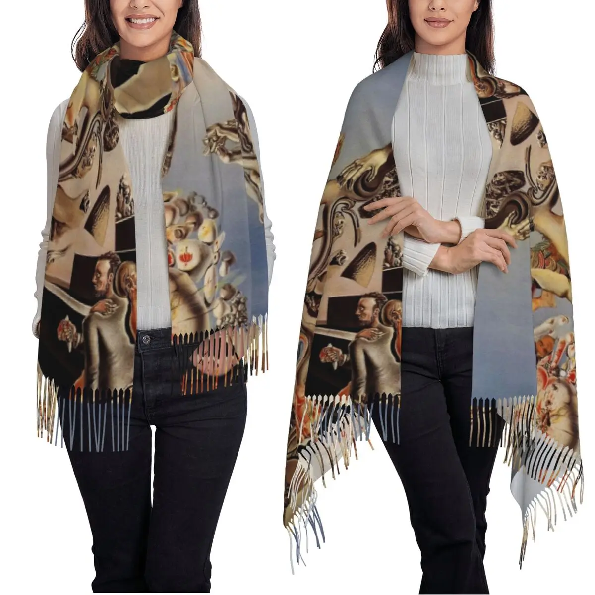 Salvador Dali Original Paintings Scarf Tassel Scarves Women Soft Warm Shawls and Wraps Long Fall Winter Shawl Wrap