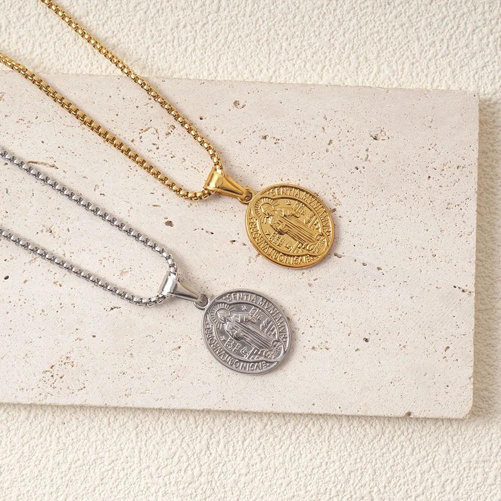 الفولاذ المقاوم للصدأ سان بينيتو قلادة الذهب/الفضة اللون معدن سانت بنديكت ميدالية المختنق كولير فام #4