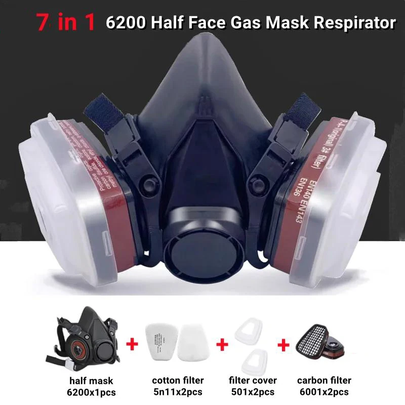 Dust Gas Mask Anti-fog Safety Goggles 6200 Black Half Face Gas Respirator Epoxy Resin Painting Spray Polishing Work Safety