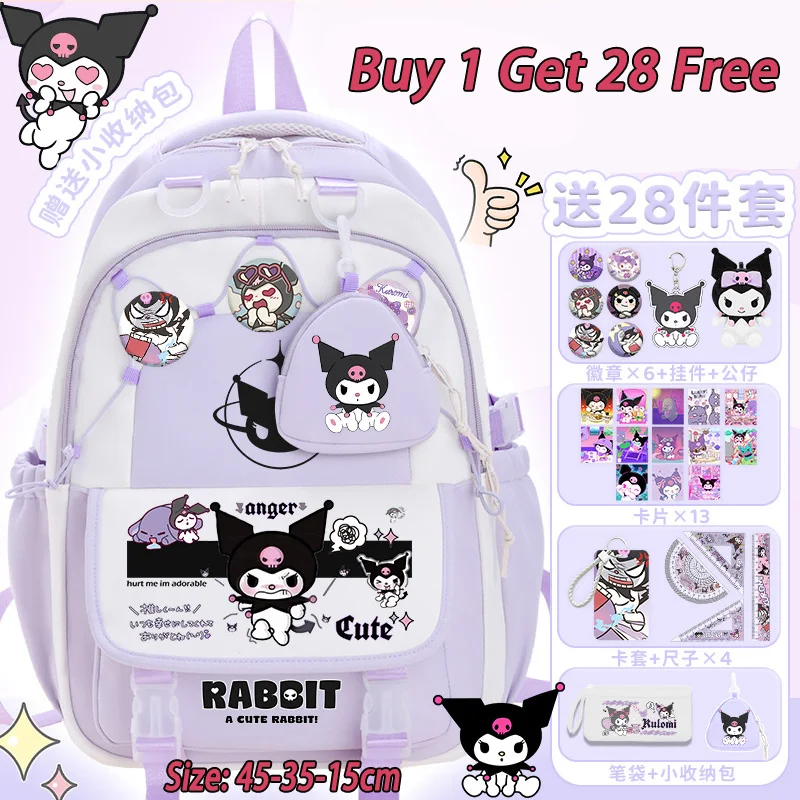 Sanrio Backpack Girls 2025 New Cartoon Cute Kulomi Backpack Large Capacity Back to School Backpack