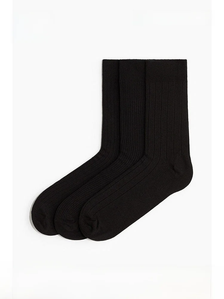 

H&M Men's Mid-Calf Knitted Socks 3 Pairs Set Summer Soft Close Fit Comfortable Breathable Cotton Blend Home Comfort Socks