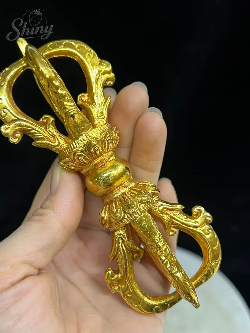 Tibetan Buddhist Five-Pronged Vajra Ritual Instrument Statue Esoteric Metal Decorative Artifact Vintage Home Ornamental Piece
