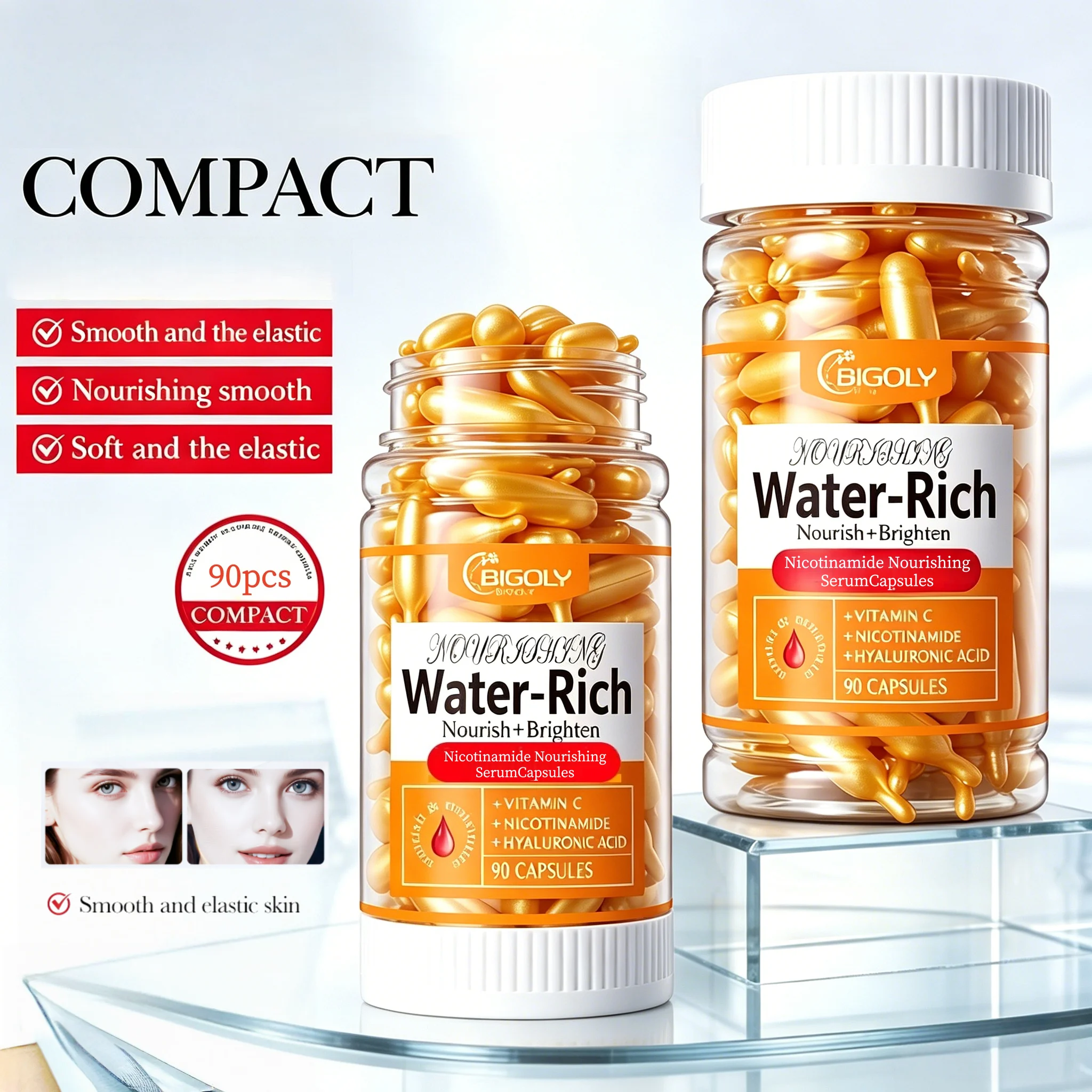 90 Capsules/Bottle Niacinamide Facial Nourishing Essence, Moisturizing, Hydrating, Brightening Skin Tone, Firming Skin Care, Suitable for Both Men and Women