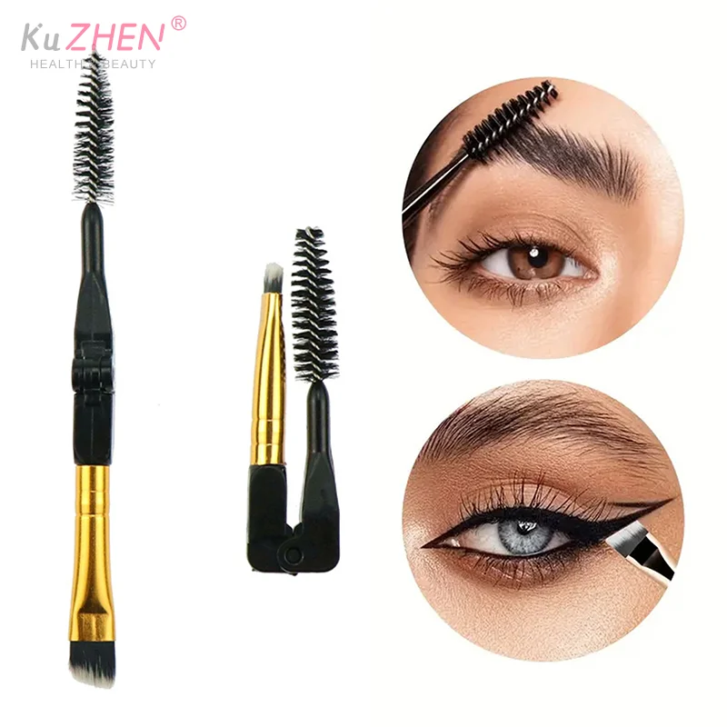 Brocha plegable para cejas, delineador de ojos, brochas de maquillaje, brocha en ángulo de doble punta, brocha Spoolie 2 en 1, herramienta de maquillaje