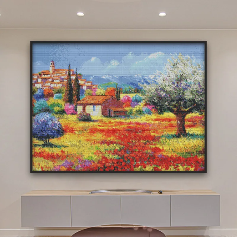 

Набор для вышивки крестом Joy Sunday с предварительной печатью, легкий узор, набор для вышивки из штампованной ткани Аиды, красочный сельский (1)