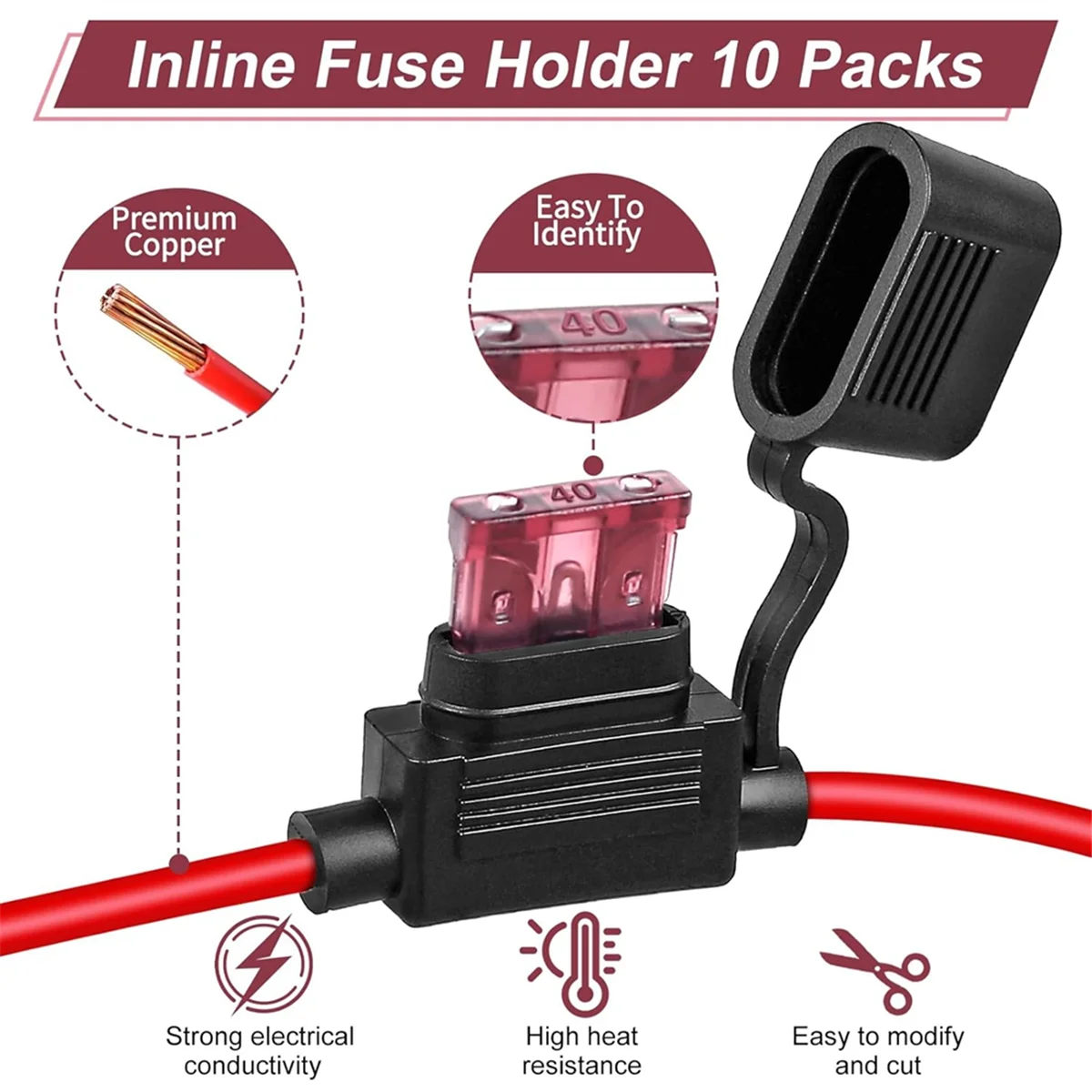 AA98 10Pack Inline Fuse Holder 12V,12 AWG Waterproof Fuse Holder with 35Pcs (5A/7.5A/10A/15A/20A/30A/40A) Standard Car Fuses
