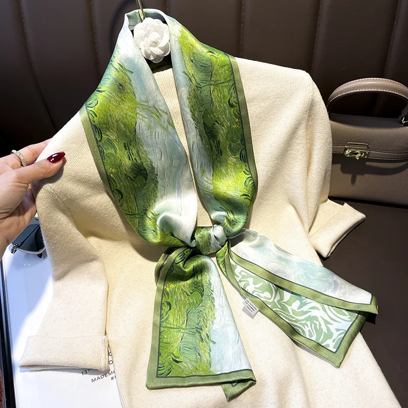 New Green National Style Mulberry Ribbon Female Matching Double-Layer Silk Long 150 * 15cm Scarf