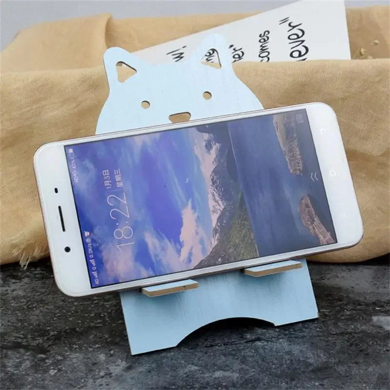 Universal Detachable Desk Phone Holder Mount Stand Cartoon Cat Wooden Mobile Phone Tablet Desktop Holder Portable Support