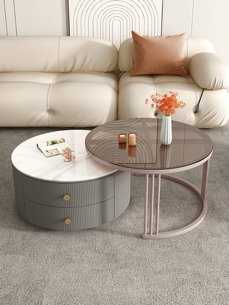 Rock board light luxury small and large coffee table for household use, modern simple and scalable storage coffee table