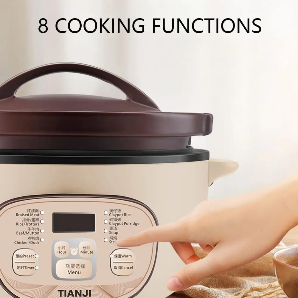 TIANJI Electric Claypot Crock Pot Stew Pot Rice Cooker Ceramic Soup Porridge Maker 3L,24h Pre Set