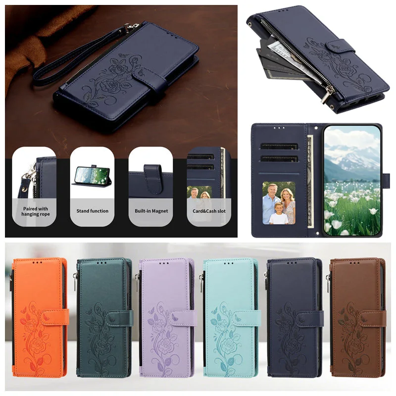 Magnetic Zipper Leather Phone Case for Samsung Galaxy F62 F54 F42 F23 F06 F16 5G F07 F17 F04 Coque Card Slot Wallet Flip Cover