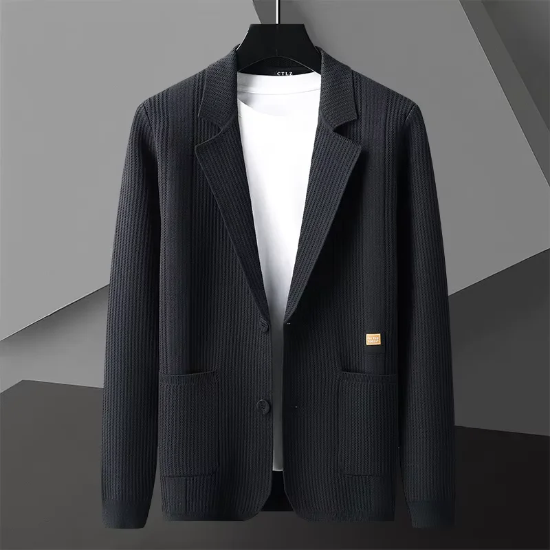 European high-end suit collar solid color knitted cardigan men's 2025 autumn winter luxury button business casual sweater coat