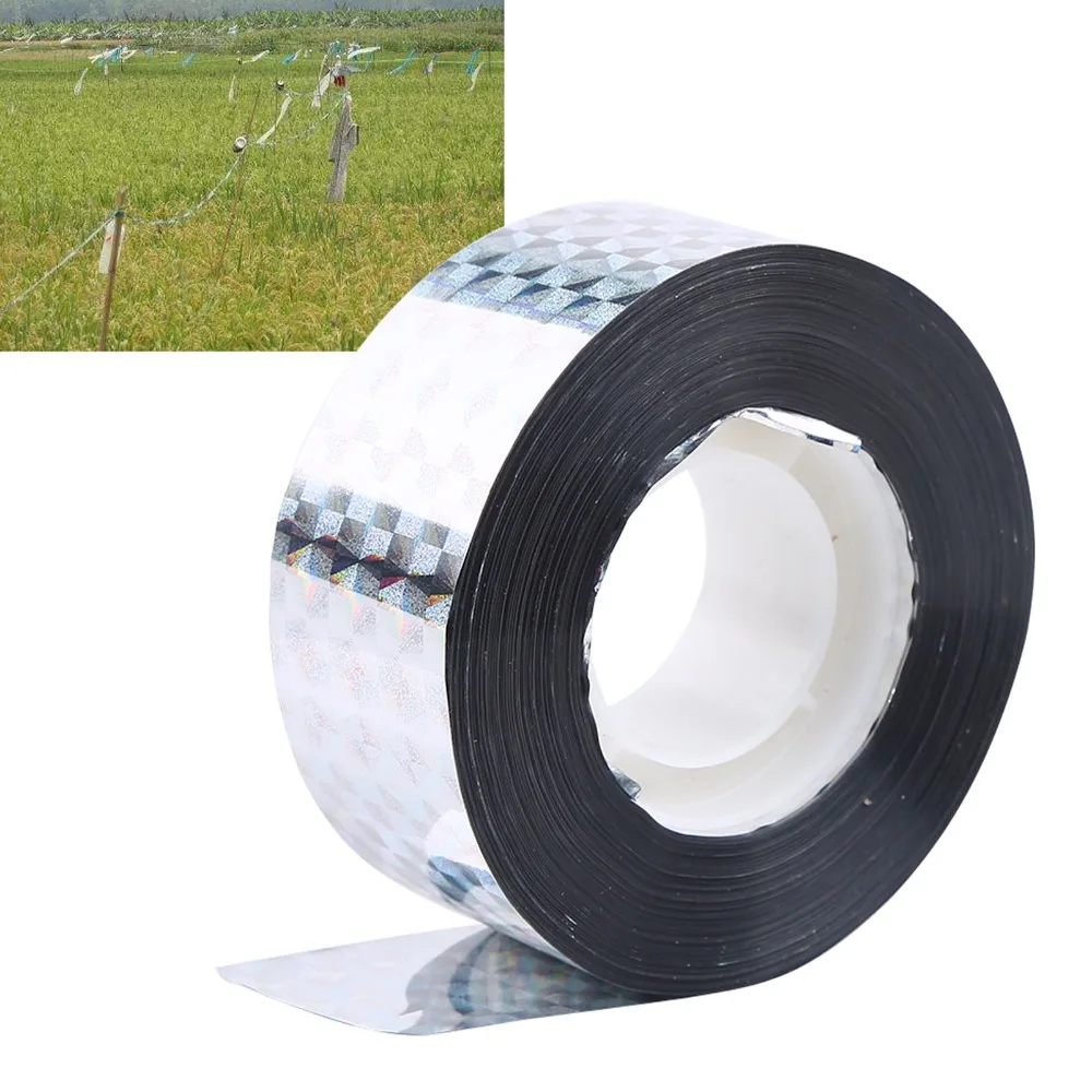 2PCS Durable PET Bird Deterrent Tape Holographic Visual Flash Bird Scare Tape Audible Flash Silver Garden Tool