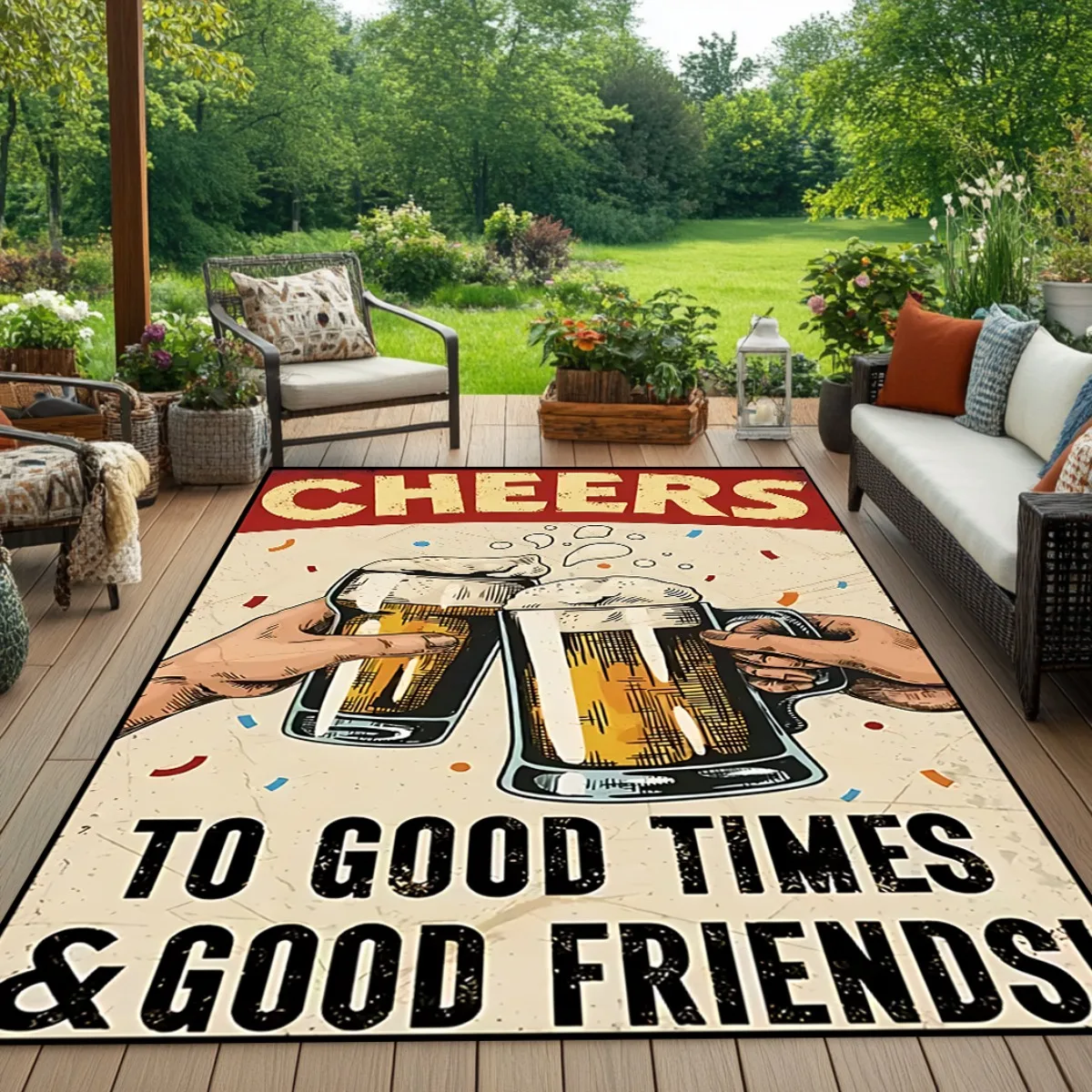 Flannel Printed Beer Cheers Rug Good Times and Friends Design Soft Fleece Outdoor Mat Garden Patio Carpet Party Decor Rugs