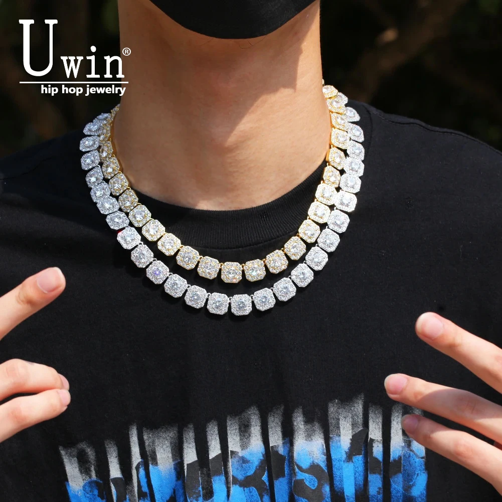 

Uwin 12mm Cluster Tennis Chains Iced Out Squar Cubic Zirconia Luxury Bling Necklace Hiphop Jewelry