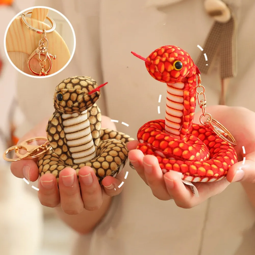 Emulationa Animals Plush Snake Keychain Mascot Cartoon Cobra Lucky Pendant Lovely Chinese Style Zodiac Snake Year Key Ring Kids