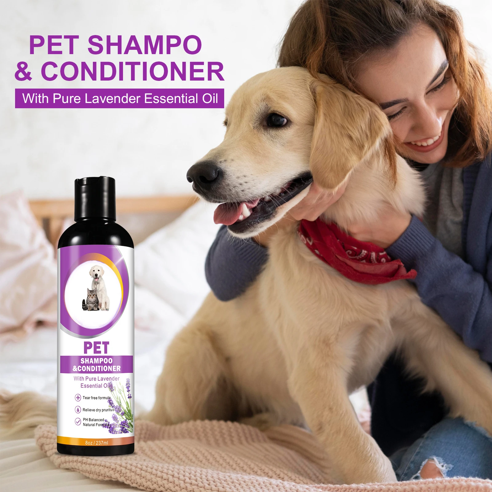 Pet shampoo, dog shower gel, lasting fragrance, mite removal and decontamination, cat shampoo, special for pets.