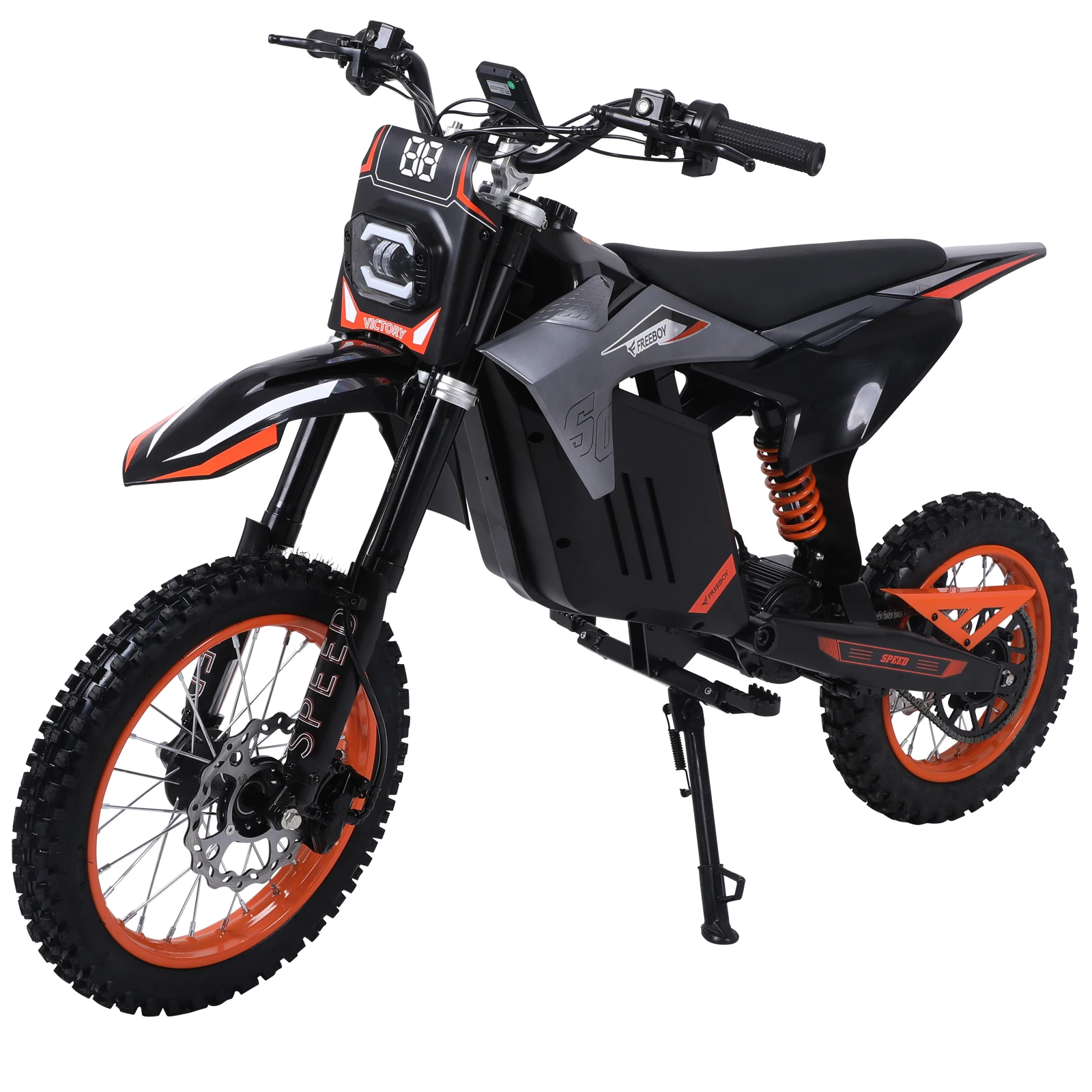 Moto électrique FREEBOY Y88 – Moteur 3000W, batterie 48V 30AH, pneus tout-terrain 14" à l'avant et 12" à l'arrière, vélo électrique de montagne haute performance pour adultes – Conquérez les sentiers accidentés, les pentes escarpées et les aventures hors route.