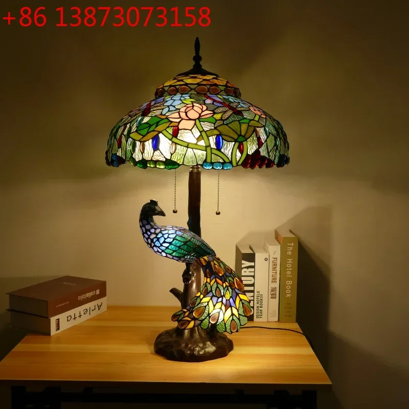 

Tiffany Colorful Table Lamps D46cm H78cm Luxurious Ancient Garden E27 Bedside Lamps Living Room Decoration Bedroom Table Lamp