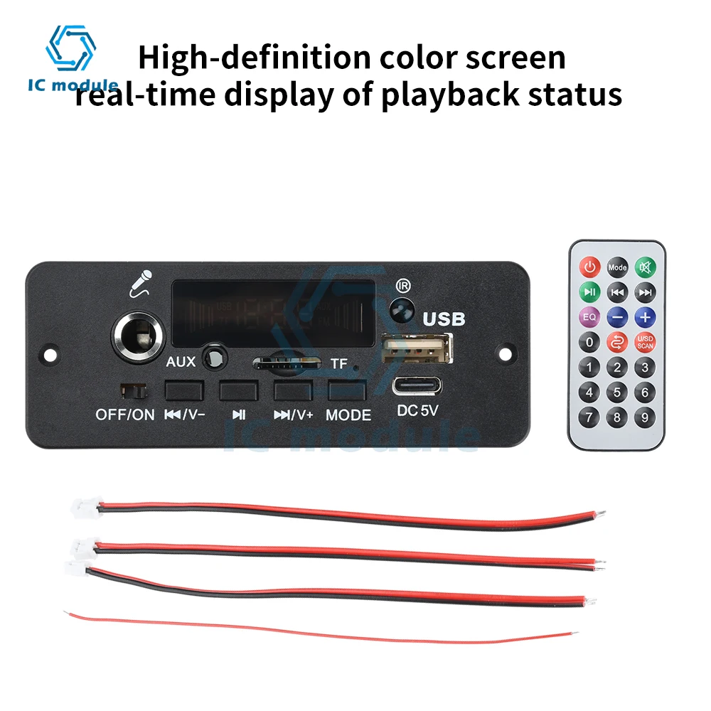 

5W+5W Digital Display Audio Amplifier Board MP3 Decoder Board BT5.0 FM Support Microphone Car MP3 Player with Remote Controller
