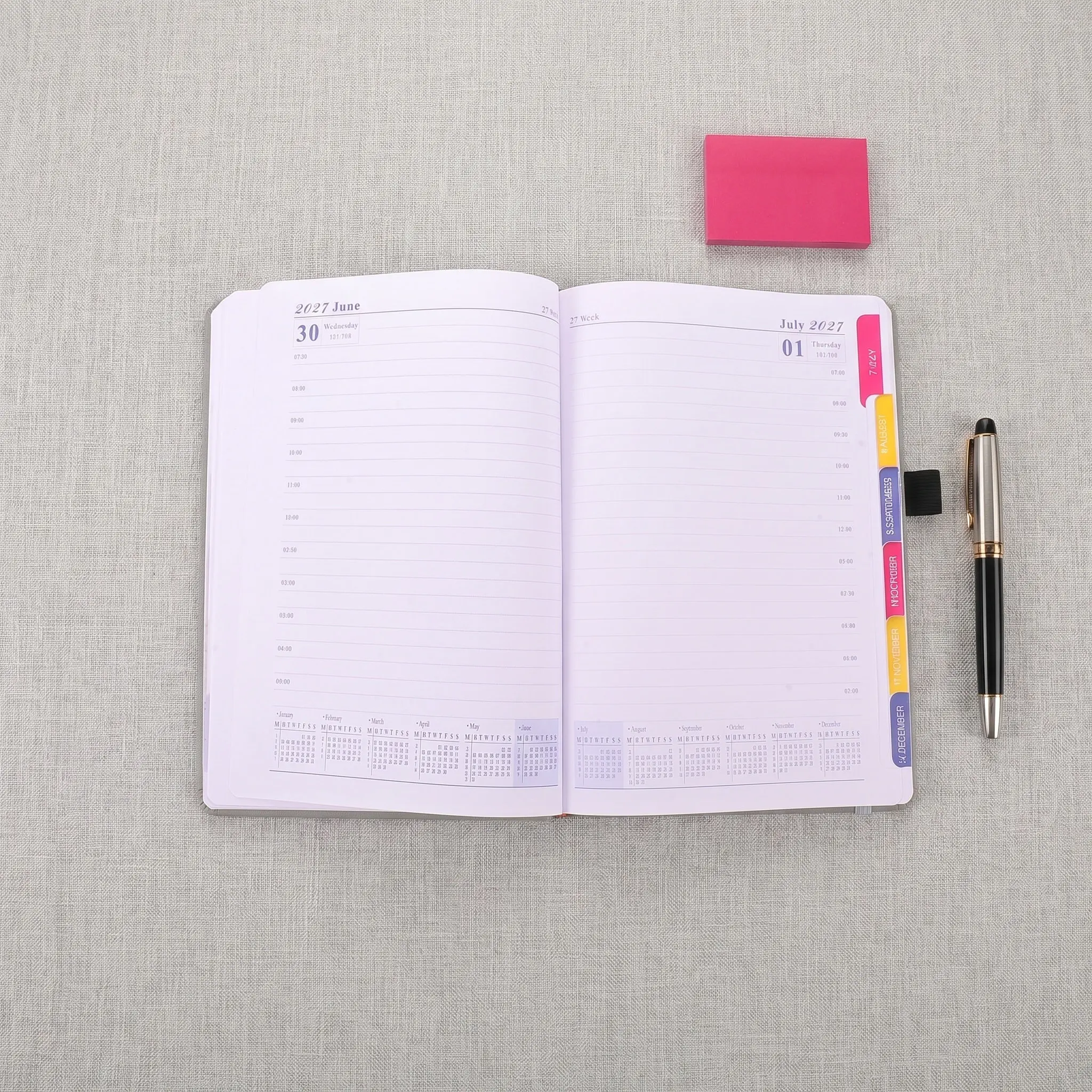 Yearly Notebook English Layout Daily Weekly Business Planner Portable Organizer Rounded Corners No Ink Bleed