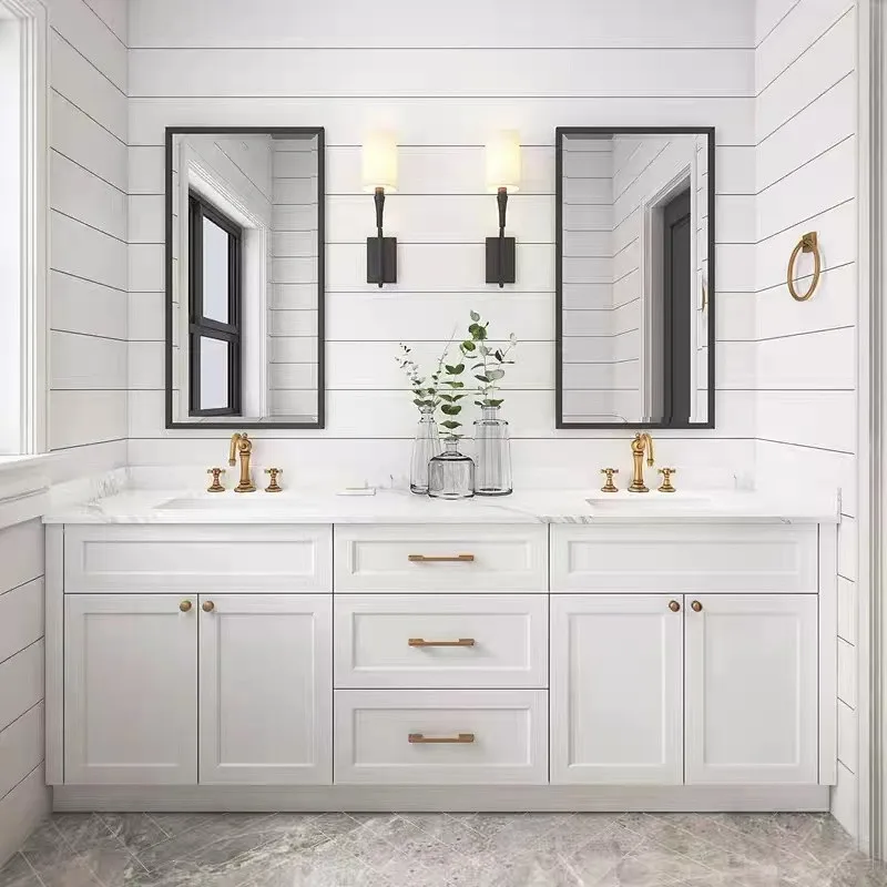 American-style solid wood bathroom cabinet combination double basin toilet cabinet high-end floor cabinet double washbasin sink