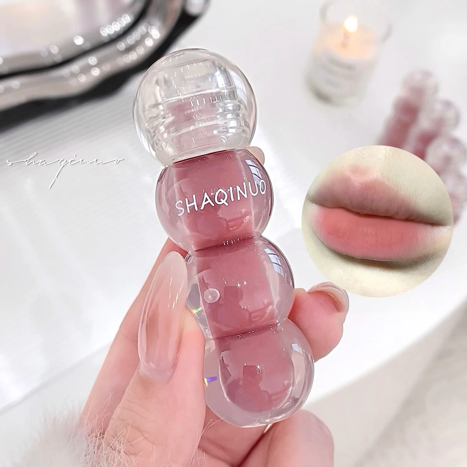 SHAQINUO 6 colori Zucca di zucchero Nebbia morbida Argilla per labbra opaca Lucidalabbra opaco Pigmento Sbiancante Tazza antiaderente impermeabile Lucidalabbra