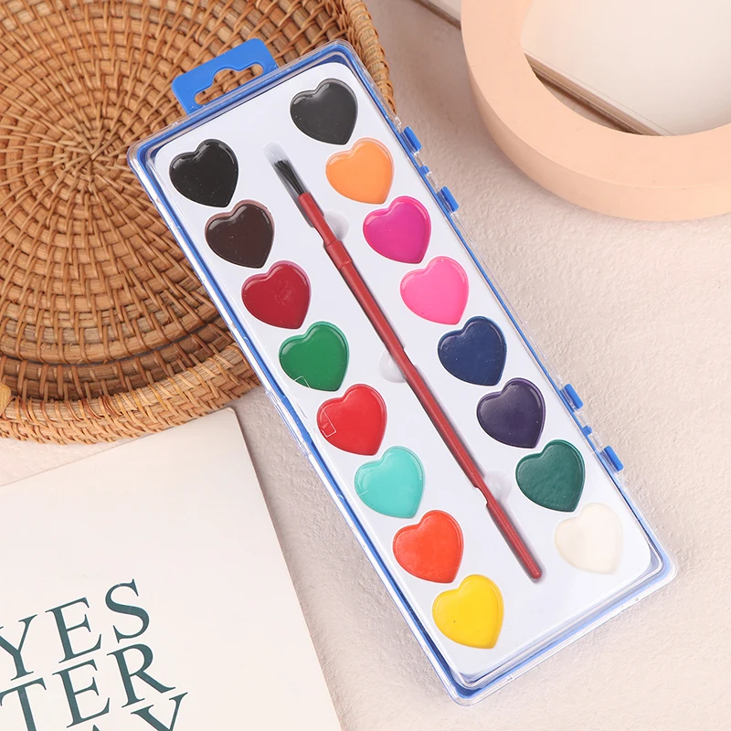 16 Color Valentine's Day Watercolor Paint Set Art Painting Palette Kit Unique Heart Design Crafts Painting Kits For Beginning