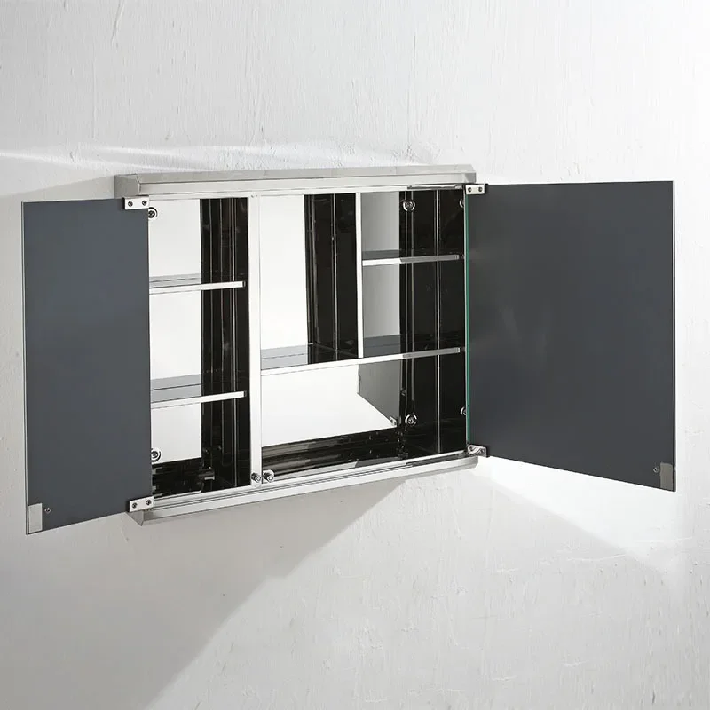 Mirror cabinet stainless steel bathroom cabinet wall-mounted mirror box toilet  with rack dressing collection