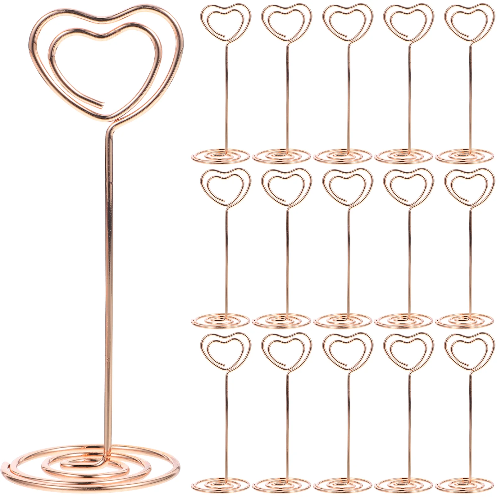 24PCS Heart Shape Photo Holder Stands Photo Clip Base Paper Menu Clips for Wedding Banquet Party (Rose Gold)