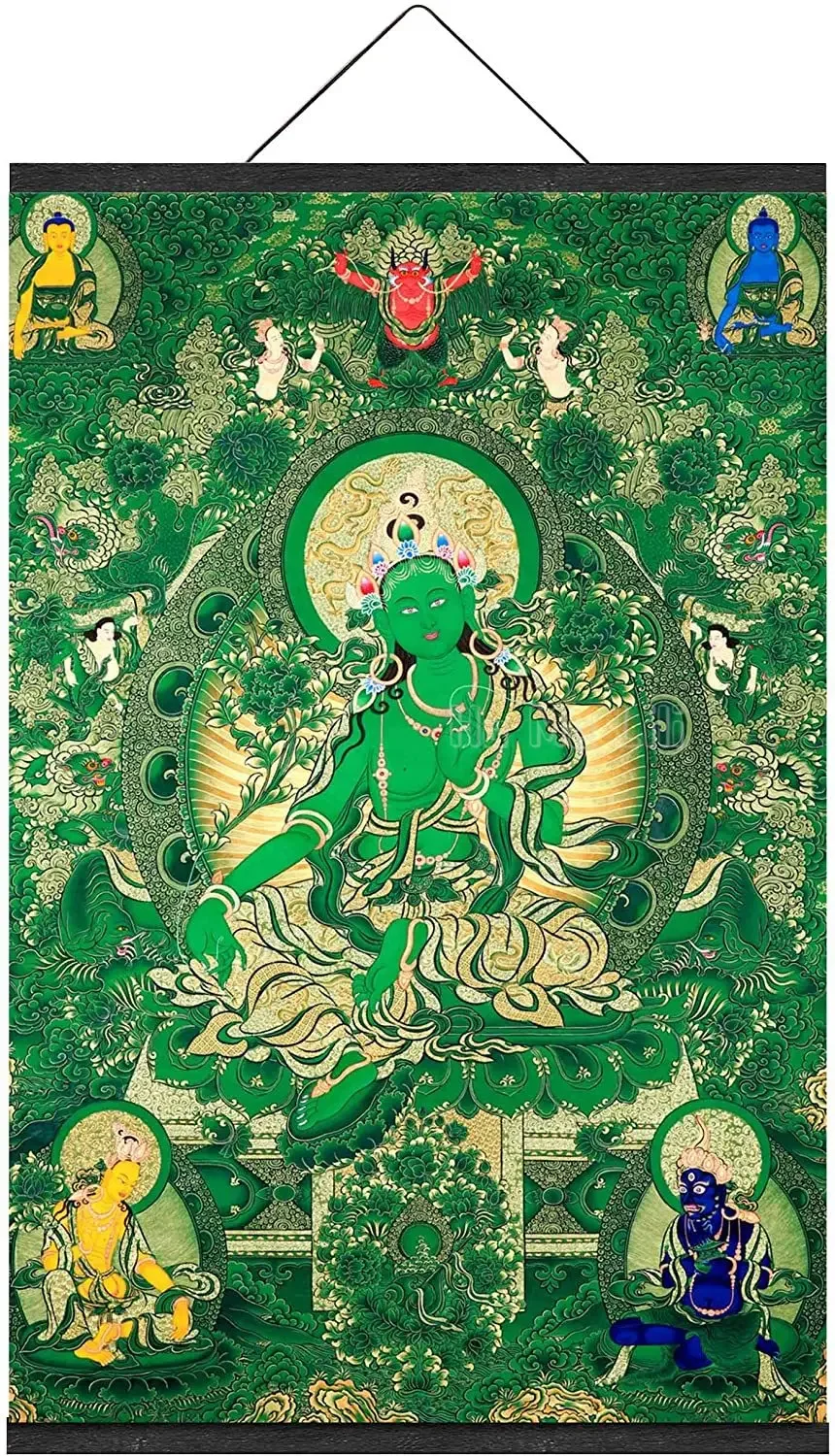 Green Tara Thangka Home Office Meditation Feng Shui Yoga Wall Oil Painting Print Art Is Replaceable And Reusable