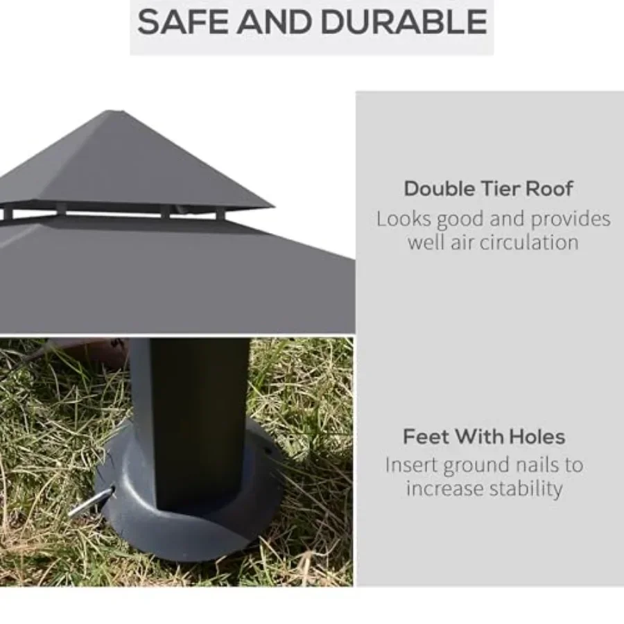8' X 5' Grill Gazebo with 2 Side Shelves Outdoor BBQ Gazebo Gray