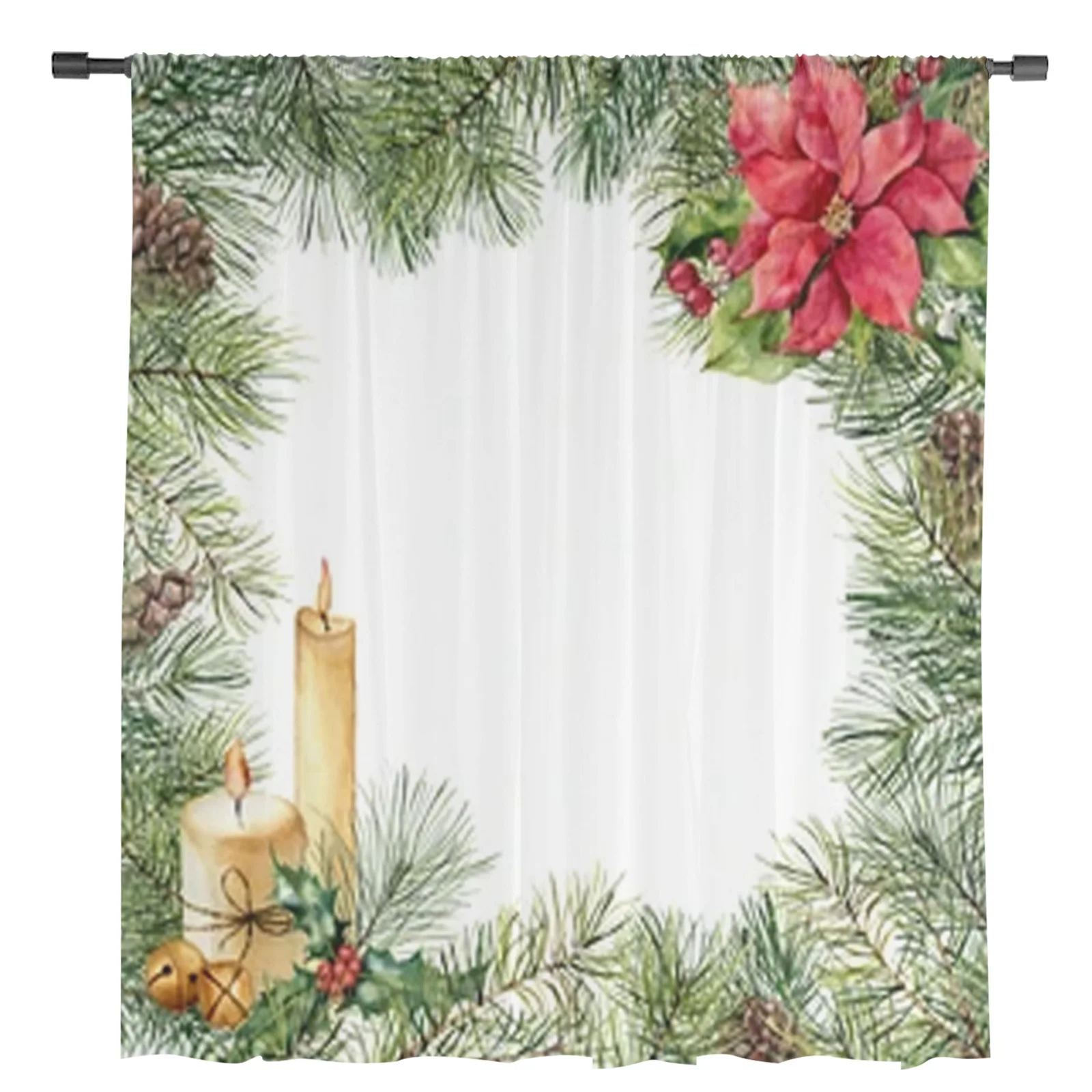 Christmas Tree Branch Poinsettia Chiffon Sheer Curtains For Living Room Bedroom Decor Kitchen Window Voiles Tulle Curtain